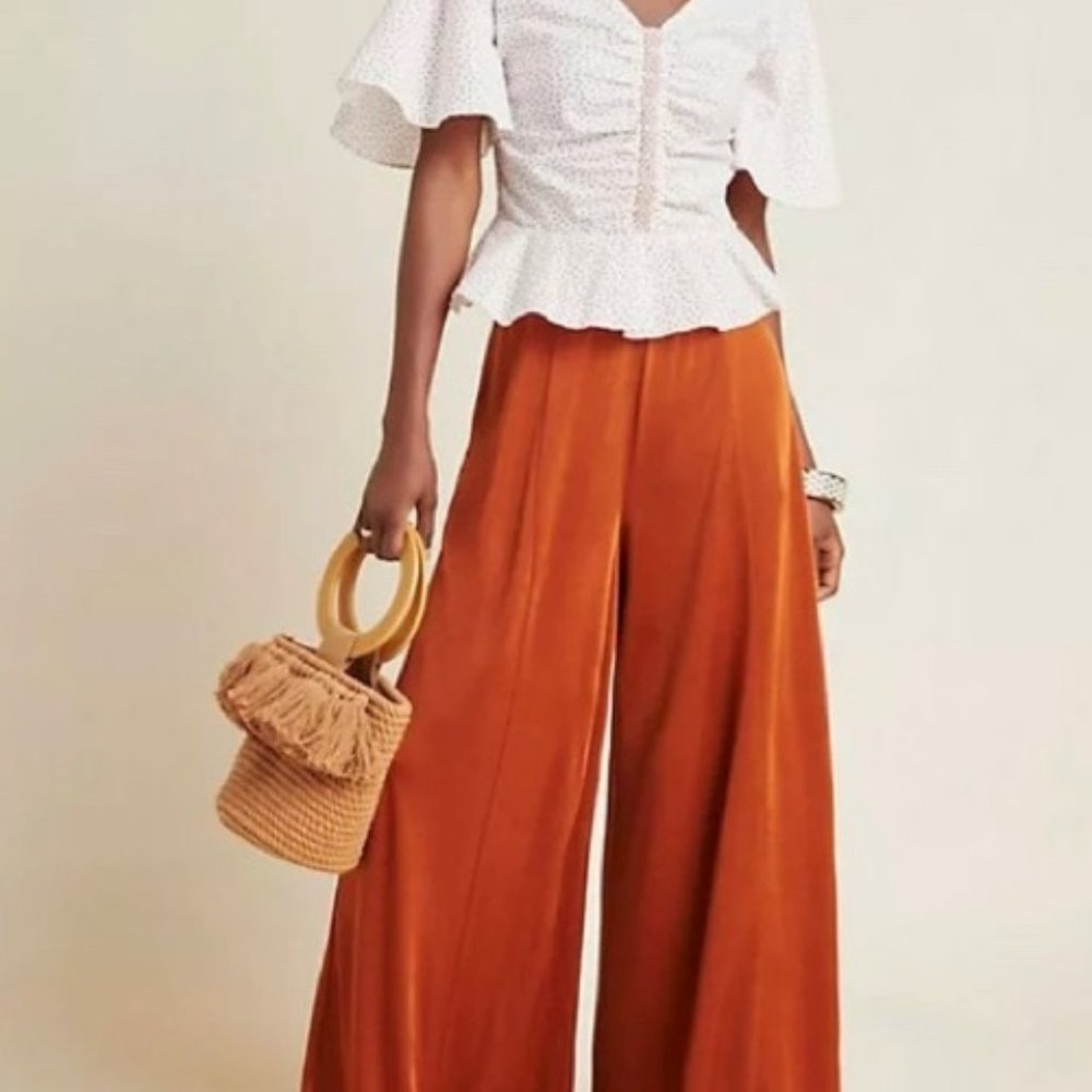 Anthro Shiloh Knit Wide Leg Pant Cedar S